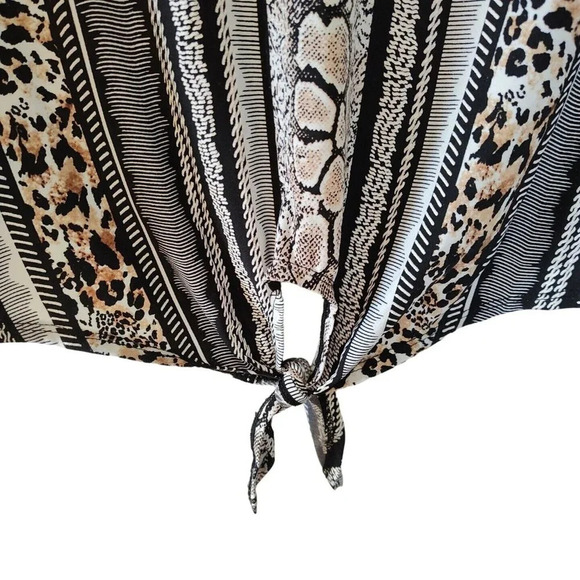 Cato Animal Print Tie Front Top Shirt Women Size L Long Sleeve Scoop Neck - Picture 2 of 7